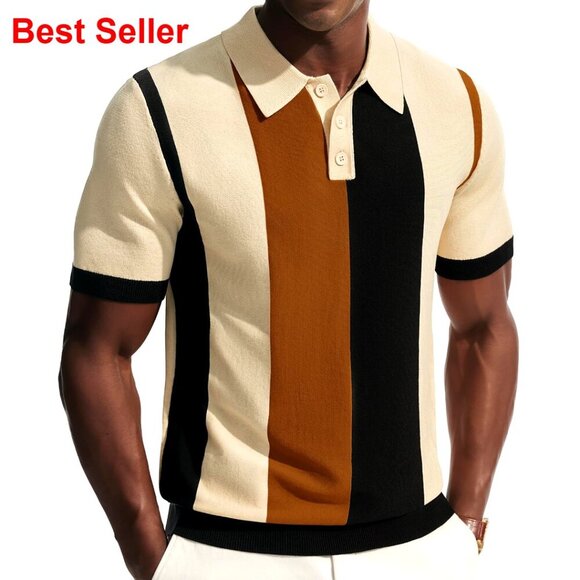 Other - Vintage Striped Knit Polo Shirt Short Sleeve Casual Golf Summer